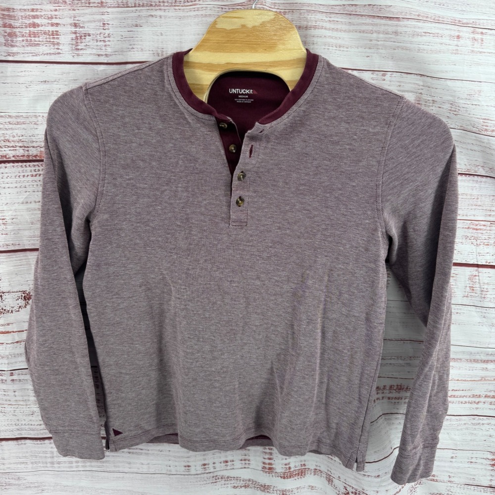 UNTUCKit Henley Shirt Mens Medium Burgundy Marled Long Sleeve Cotton Blend